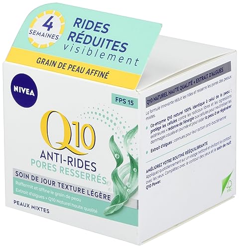 NIVEA Q10 Power Anti-Falten-Tagespflege + Porenstraffung FPS 15 (1 x 50 ml), Anti-Aging-Creme angereichert mit Q10 & Kreatin, Gesichtspflege Frau mit Algenextrakt