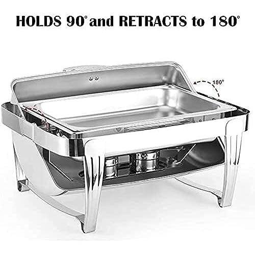 Chafing Dish mit 9 l Fassungsvermögen, vollwertiger Roll-Top-Chafer und Buffetwärmer aus Edelstahl mit Lebensmittelpfanne, Wasserpfanne und Brennstoffhaltern für alle Veranstaltungen – Bild 6