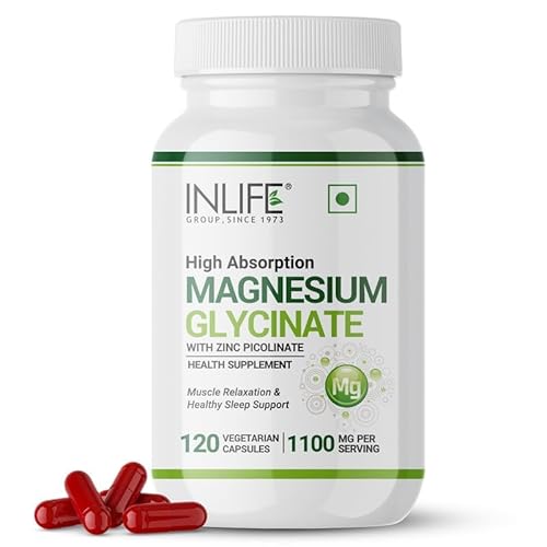 In.life Magnesium Glycinate Supplement 1100mg (Elemental Magnesium 242mg) with Zinc 10mg (as Zinc Picolinate) Per Serving, Relaxation & Healthy Muscle Function, 120 Capsules