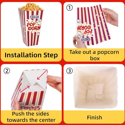 Covzoe 100 Pack Popcorn Box, 46 Oz Large Open Top Popcorn Containers Disposable, 7.9 Inch Tall Classic Stripe Popcorn Bowls Bucket Bulk for Movie Night, Paper Treat Snack Box for Party Decorations by Covzoe - Image 4