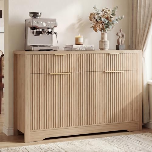 Cyclysio 55" Fluted Buffet Cabinet with Storage, Modern Sideboard Credenza