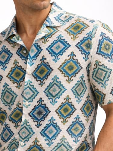 Image of Veirdo Men's Printed Camp Collar Shirt, Oversized Fit, Short Sleeve Casual Resort Wear, Button-Down Summer Shirt for Men, Cotton Fabric (Sizes S to 2XL)