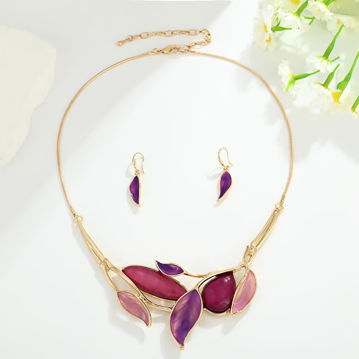 Vintage Chunky Statement Jewelry Set Retro Leaf Floral Geometric Bohemian Boho Bib Necklace Earring Set Fashion Costume Jewelry for Women Girls Wedding Party Prom Unique Gift
