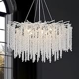 TMAFON Modern Silver Crystal Raindrop Chandelier - D31.5 Tree Branch Chandeliers, Luxury Ceiling Pen