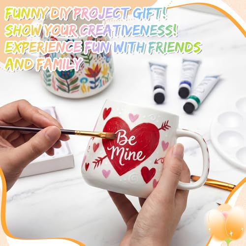 Image of Geiserailie Mug Painting Kit for Adults, Paint Your Own Ceramic Mug DIY Set with 2 Mugs, 12 Acrylic Paints, 3 Brushes & Palette Creative Gift for Graduation Mother's Day Birthday Party(Simple Bulbous)