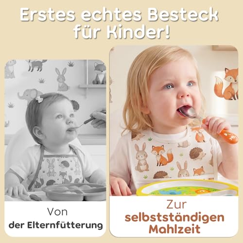 Foto von Lehoo Castle KinderBesteck, 6-teilig KinderBesteck Edelstahl, Kleinkind Gabeln Löffel Messer Set, Baby Löffel Gabel Messer