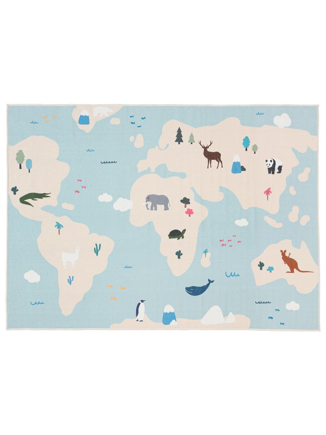 RugVista World Map, Alfombra Infantil, Modernas Niños, 100 x 160 cm, Rectangular, Pelo Corto, Cuarto del bebé, Lavado a máquina, Sin Productos químicos peligrosos, Claro Azul/Beige