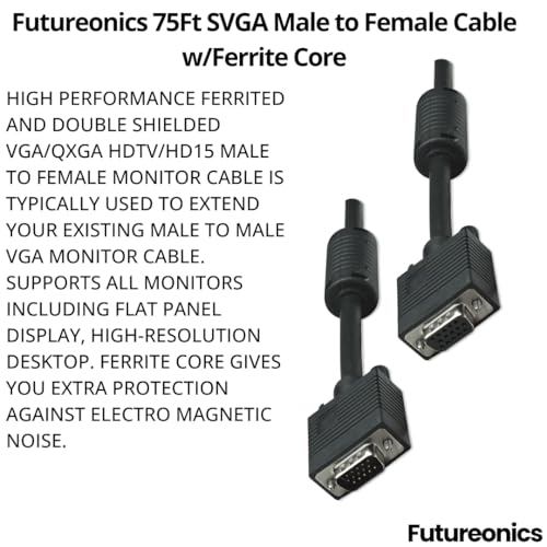 Futureonics (5 Pack 75Ft SVGA Male to Female Cable w/Ferrite Core - 75 Feet