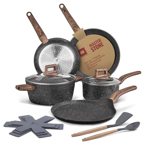 Catálogo de Bateria Flavor Stone - los preferidos. 45 ULTRACHEF Bateria de Cocina MasterStone Gris| Juego de Sartenes Antiadherente Alemán Libre de PFOA | Set de Sartenes, Ollas de Cocina y Utensilios para Cocinar, 12 Pzs