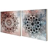 Cuadros mandala en madera natural, para llenar tu casa de paz, serenidad y armonía. Diseño de dos cuadros en colores tierra y aire que encajan a la perfección con cualquier estilo y ambiente.
