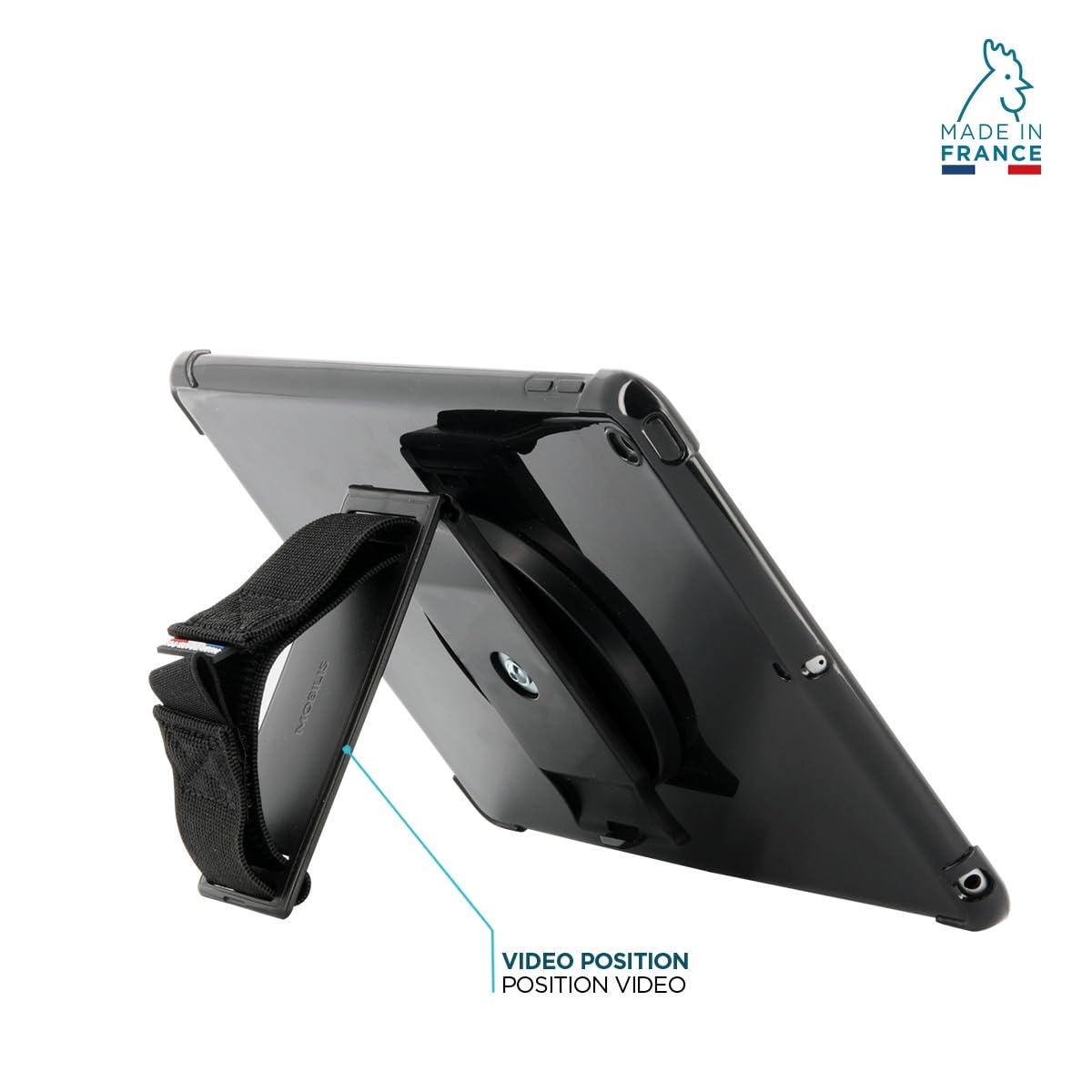 Mobilis Soporte Universal Giratorio para Tableta y iPad, Correa de Mano/Empuñadura de Agarre Ajustable, Rotación de 360°, Soporte para Lápiz, Tablet Grip, Negro