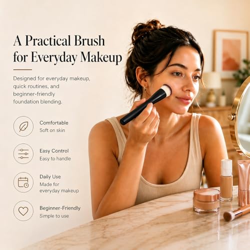 JoMay Flat Top Kabuki Foundation Brush, Angled Makeup Brush for Liquid Foundation, Dense Soft Vegan Bristles, Streak-Free Full Coverage Blending Brush for Beginners & Daily Makeup, 1 PCS - image 8