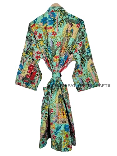 Pranipat Handicrafts White/Green Boho Kimono Jacket – Lightweight Floral Ethnic Outerwear for Effortless Style - Image 5
