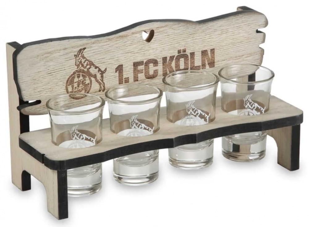 1. FC Köln Schnapsbank mit 4 Schnapsgläsern Shot Glas