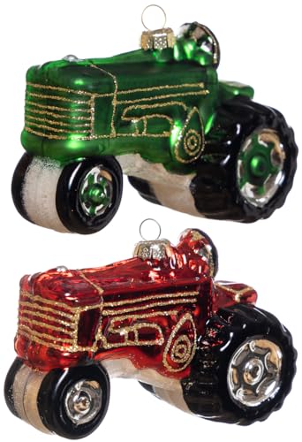 2 Stück Glas Traktor Ornamente für Weihnachtsbaum