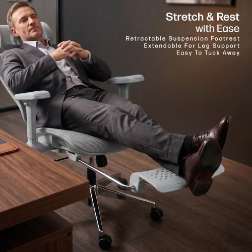 Image of DROGO Ergosphere Ergonomic Office Chair for Work with 3-Gear Floating Adjustable Backrest | 4D Armrest, 3D Headrest | Mesh Computer Chair with 135 Recline Lock | Dual Lumbar Support & Footrest (Grey)
