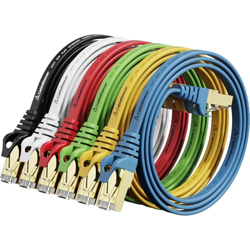 Cat 7 Ethernet Cable 1 ft 6 Pack (Highest Speed Cable) Cat7 Flat Shielded Ethernet Patch Cables - Internet Cable for Modem, Router, LAN, Computer - Compatible with Cat 5e, Cat 6 Network