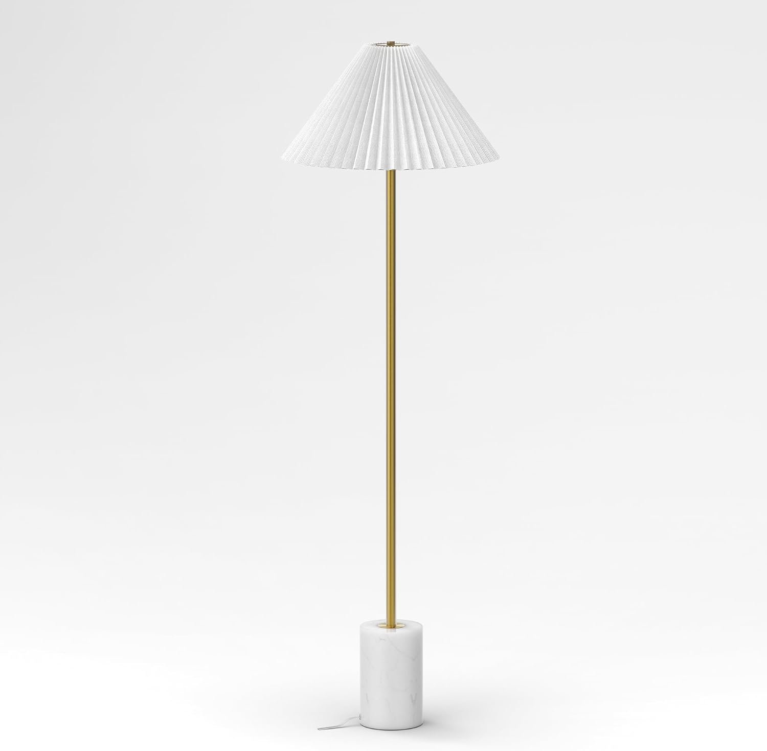 Maxax 63" Gold Floor Lamp for Living Room, 2-Light Modern Standing Lamp with White Marble Base, Tall Pole Light with White Pleated Shade Decor for Bedroom Bedroom Office
