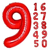 40 Inch Giant Red Number 9 Balloon, Helium Mylar Foil Number Balloons for Birthday Party, 9th Birthd