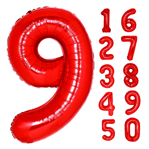 40 Inch Giant Red Number 9 Balloon, Helium Mylar Foil Number Balloons For Birthday Party, 9Th Birthday Decorations For Kids, Anniversary Party Decorations Supplies (Red Number 9) #TOP12