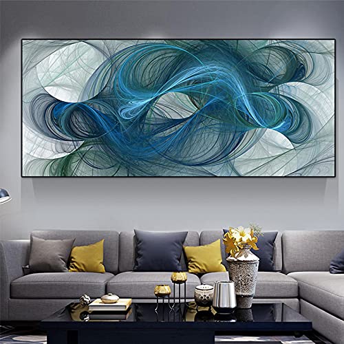 Peinture abstraite affiche et impression sur toile murale KEBIA bleu salon 80x160cm