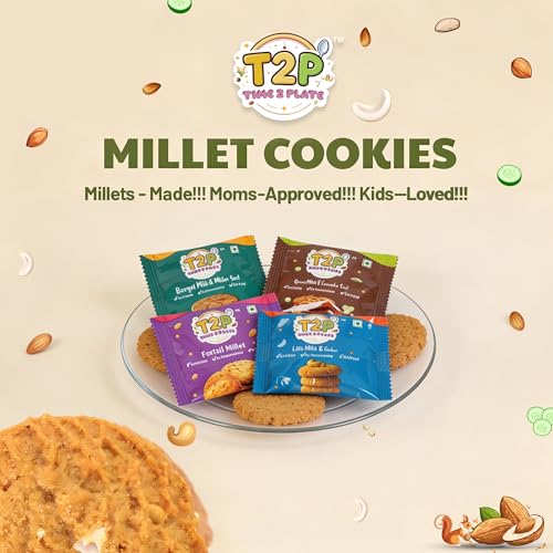 Image of T2P Healthy Millet Biscuits Combo (Pack of 4) - Made with Nutritious Millets & Nuts - High Protein, Low Carb & Fiber Rich Cookies - No Maida No Refined Sugar Breakfast & Snack Anytime