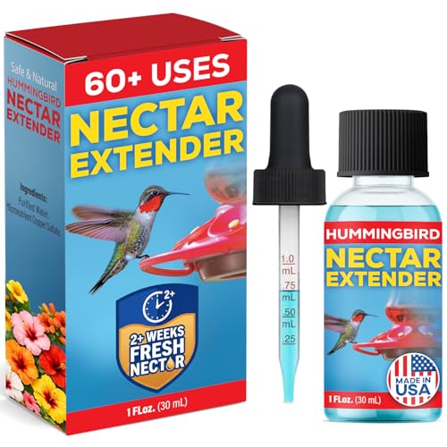Hummingbird Nectar Extender - Keeps Nectar Fresh for 2+ Weeks 60+ Uses Made in USA Safe & Natural Nectar Defense Bird Safe Formula for All Hummingbird Nectar & Hummingbird Feeders - 1oz