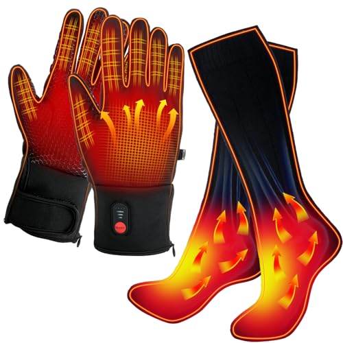 Suhine 2 Pairs Heated Gloves Socks for Men Women Hand Feet Warm Battery Powered Rechargeable Gloves Winter Socks Waterproof for Arthritic Outdoor Sport Cycling Hiking Skiing(L,Simple Style)