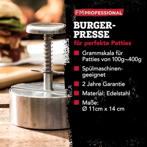 Foto von FMProfessional Burgerpresse für leckere Hamburger by Fackelmann – Hamburgerpresse mit 100g - 400g Patty – Presse aus Edelstahl für schmackhafte Burger