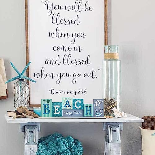 Beach Decor, Decspas Double Sided Wooden Sign Patriotic Coastal Decor, Decorative Colorful Wood Block Set Fourth Of July Decorations Beach Room Decor For Mantle, Tabletop, Office #TOP4