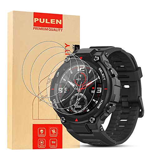PULEN [4 Protectores de Pantalla compatibles con Amazfit T-Rex, Vidrio Templado [Burbujas][antihuellas, antihuellas] HD Resistente a los arañazos para Amazfit T-Rex