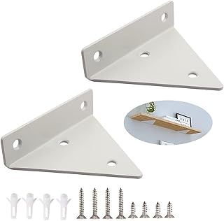 White Shelf Bracket, 2 Pcs 3.1",Shelf Supports - Hidden Brackets for Floating Wood Shelves - Concealed Blind Shelf Support – Screws and Wall Plugs Included