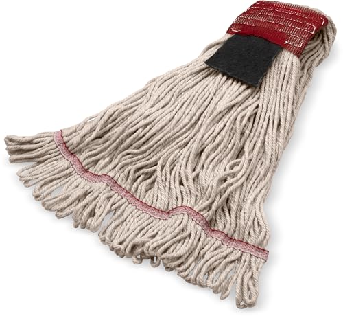 Image of SPARTA Flo-Pac Mop Head Loop-Ended, Wide Band with 5 inch Red Band with Scrubber for Organized Cleaning, Large, Natural