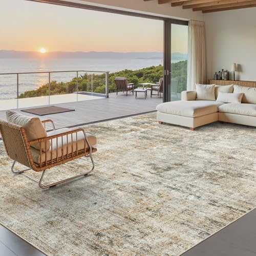 Soalmost Abstract Rug 8x10 Large Living Room Rugs Neutral Modern Washable Area Rugs for Bedroom Dining Room Non-Slip Stain Resistant Foldable Thin Rug Brown Grey