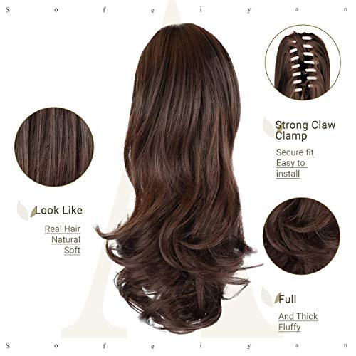SOFEIYAN 13 Inch Ponytail Extension, Medium Length Wavy Claw Clip Pony Tails Hair Extensions, Lightweight, All-Day Comfort, Natural-Looking Synthetic Hairpiece for Women, Daily Work Use, Black