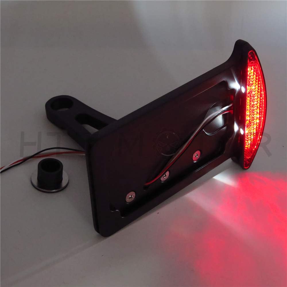 MT301-BK Black Flat Side Mount License Plate Bracket w/LED Tail Light Brake Light 7/8 Inches or 1 inch Axle Compatible with Suzuki Kawasaki Harley