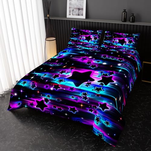 Image of Nttopship Colorful Sky Meteor Stars Comforter Set King Size,Beautiful Galaxy Bedding Sets 3-Pieces for Boys Girls Teen Room Decorat, Soft Lightweight Bed Set with Comforter 2 Pillowcases