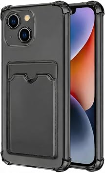 İphone 15 İle Uyumlu Yüksek Kalite Özel Kartlıklı Şeffaf Telefon Kılıfı – Arka Cepli Cüzdanlı Silikon Koruyucu Kapak, Darbe Emici Esnek TPU, Günlük Kullanıma Uygun SZR03 Siyah