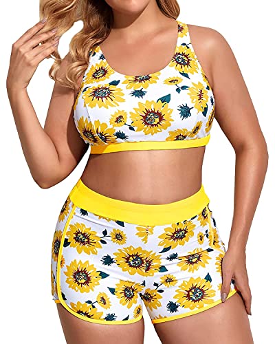 Image of Holipick Women Plus Size Swimsuits - Athletic 3 Piece Tankini with Shorts