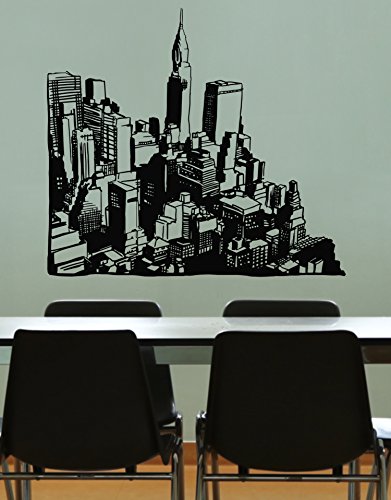 Stickerbrand Cityscapes Vinyl Wall Art City View Wall Decal Sticker - Black Color, 60In X 66In. Easy To Apply & Removable Os_Mb612S #TOP1