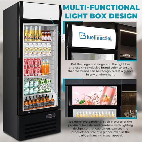 12.5 Cu Ft Commercial Beverage Refrigerator with 1 Glass Doors - Upright Drink Cooler Merchandiser with LED Light Display, 4 Adjustable Shelves, Black, ETL Approved for Business & Retail - Image 8