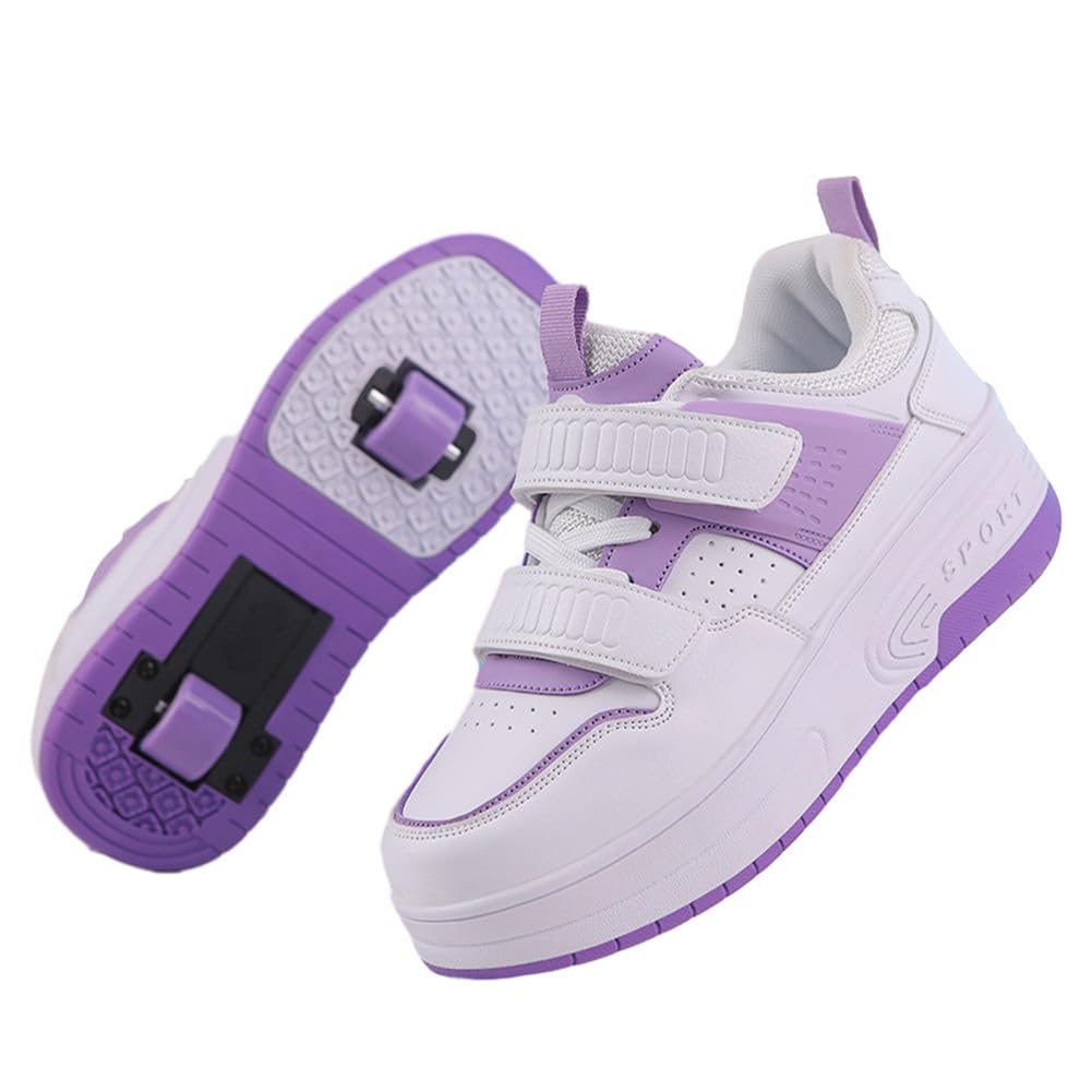 Chaussure à Roulette Enfant Fille Garçon Basket Roller 2 Roues Rétractable Déformable Intérieur Extérieur