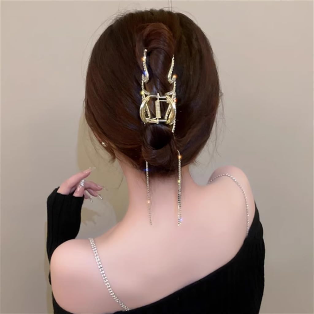 Glitter diamond tassel chain scrunchie clip women back of plate hair clip hair accessories