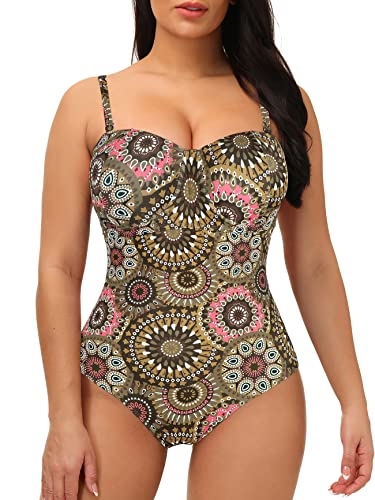 American Trends One Piece Womens Bathing Suits Sexy Bathing Suit Cover Ups Plus Size Swimsuits For Women Tummy Control Brown Floral 10-12 #TOP3