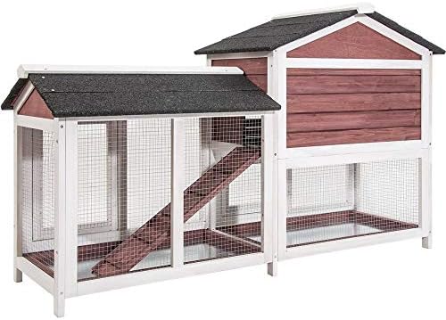 Peciafy Large Wooden Outdoor Indoor Roof Waterproof Bunny Hutch Rabbit Cage Guinea Pig Coop Wood Pet House with Floors for Small Medium Animals - Brown ORWF037782JAA-7219-1145352161