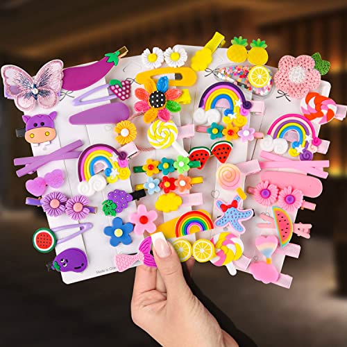 LIENJAER Baby Hair Clips Hair Pin Barrettes for Girls Toddler Girls Hair Accessories Kids Hair Clips for Styling Flower Rainbow Candy Fruits Butterfly Cute Hair Clips for Girls 42 Pieces