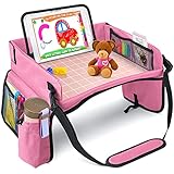 [New Version] Car Seat Organizer Kids Travel Tray for Kids Toddlers Activities in Car Seat, Stroller, Airplane | Touch Screen iPad Holder | Waterproof Dry Erase Top | Side Pocket & Water Bottle Holder