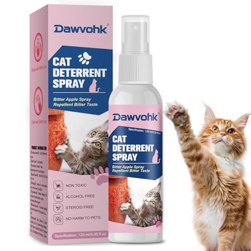 Dawvohk Bitter Apple Cat Deterrent Spray,120ml/4.06 fl.oz Natural Non-Scratch Spray, Safe Indoor & Outdoor Training Aid, for Dogs and Kittens,Protect Curtains, Furniture, Sofas, Cushions (1PCS)