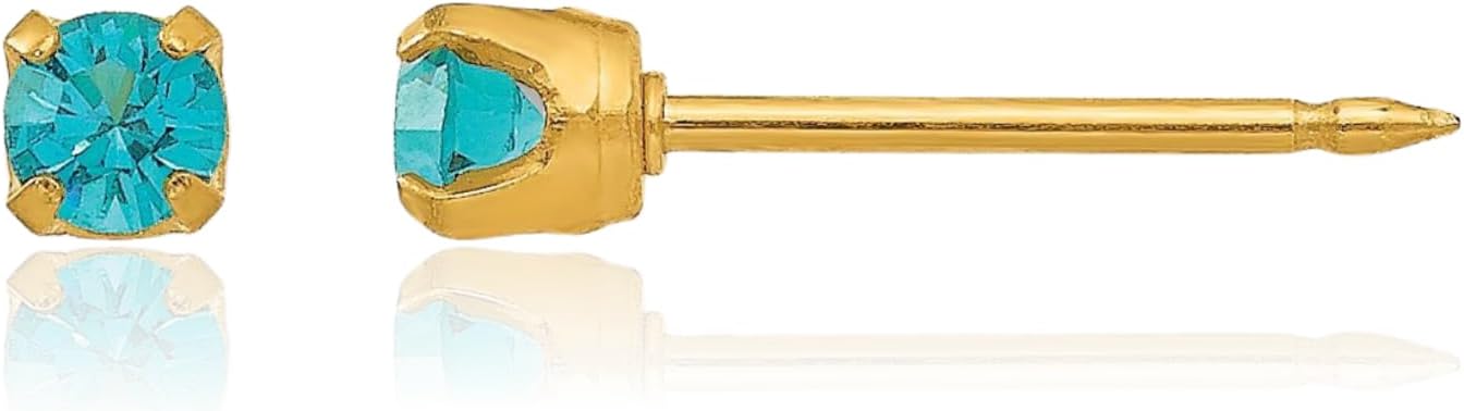 IceCarats 14K Solid Yellow Gold Crystal Small Swarovski Stud Earrings 3mm Round Cut, Simulated, Prong Set, Butterfly Back For Her