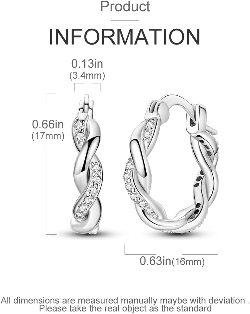 Parmuz 925 Sterling Silver Earrings Hoops for Women Ladies Simple Lightweight Twisted Medium Hoop Earrings With Cubic Zirconia Hypoallergenic Jewelry for Her - Image 5